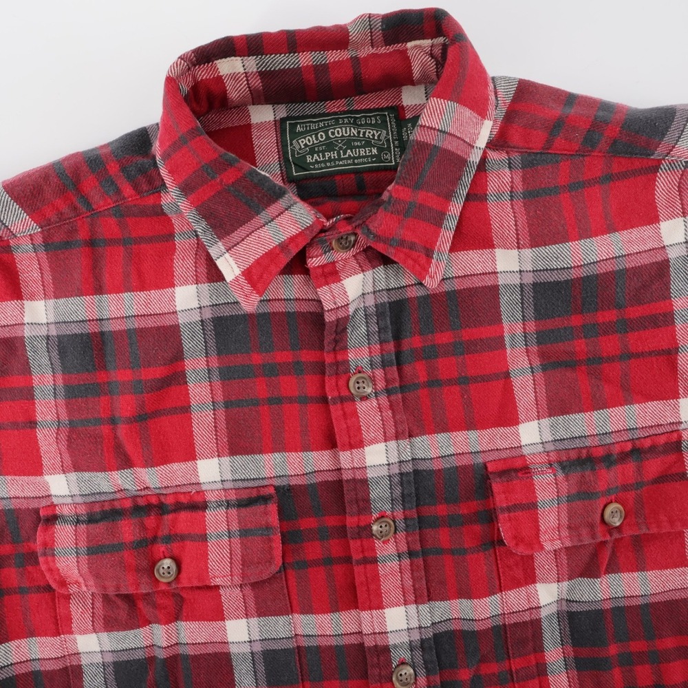Polo Country Ralph Lauren Plaid Flannel Shirt Red Long Sleeve Mens Medium